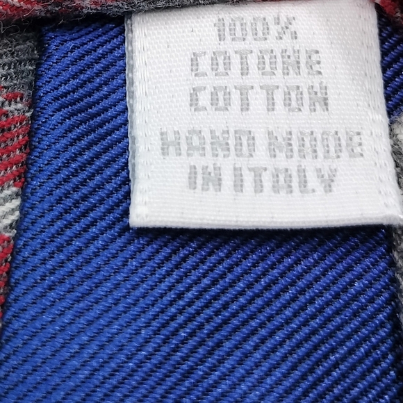 John G Hardy Cotton Necktie Tie Red Plaid Checks Made in Italy Skinny - Picture 3 of 7